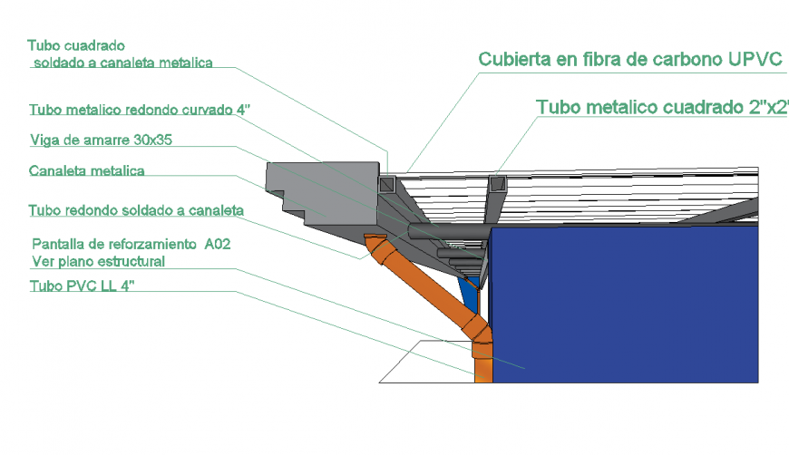 Detail metal gutter downspout construction 3d model layout file