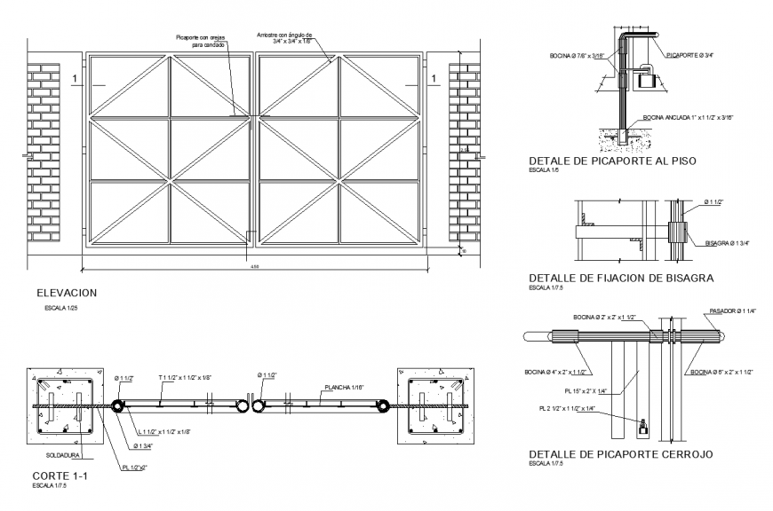 Detail metallic large gate layout 2d view dwg file