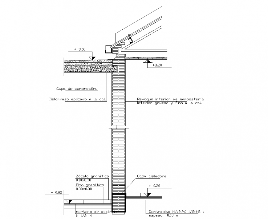 Detail metallic roof and slab section dwg file