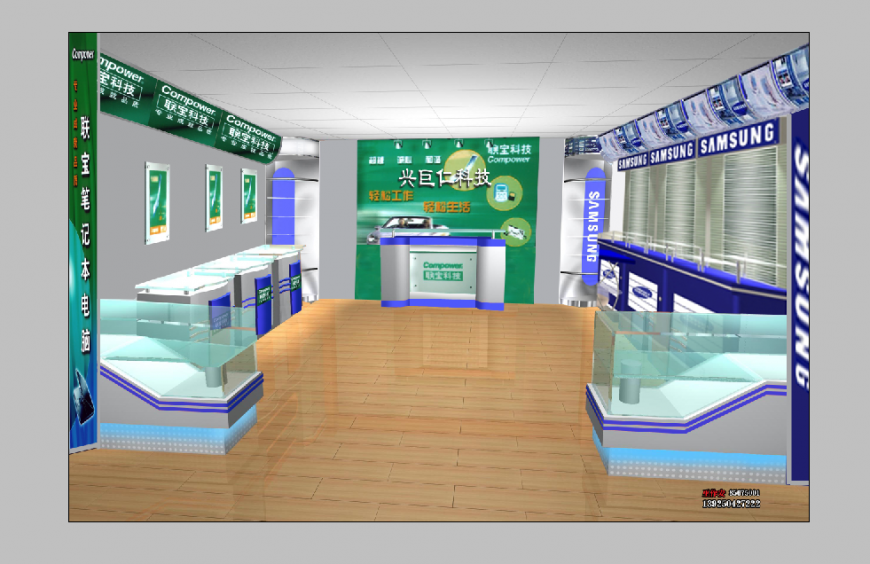 Detail mobile store inner view elevation 3d model layout PSD file