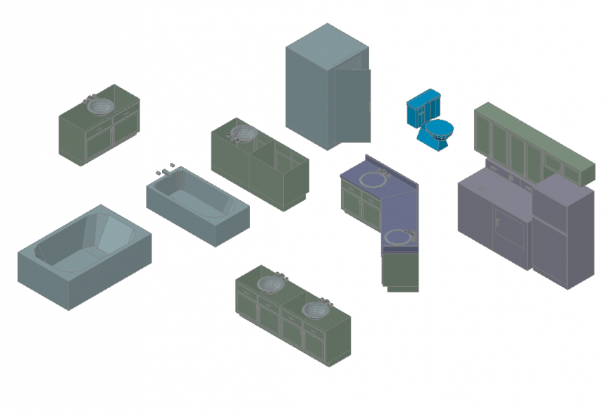 Detail of 3 D sanitary unit autocad file