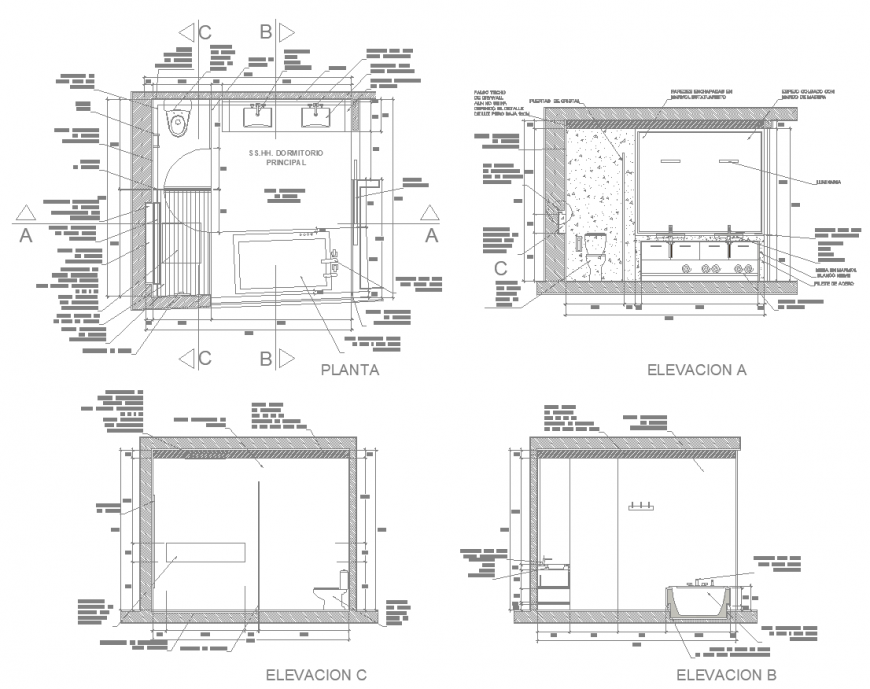 Detail of a master bedroom bath drawing in dwg file.