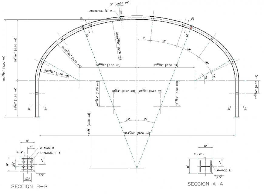 Detail of arc centre plan and section layout file