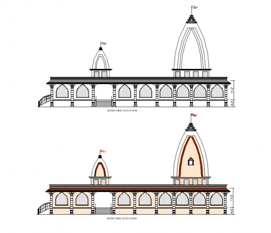 Detail of architectural temple building 2d view layout file