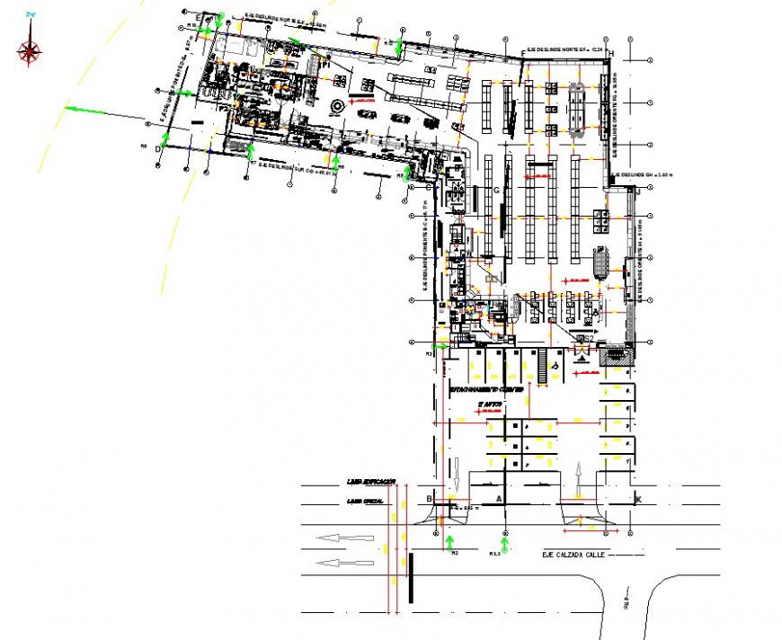Detail of area and building 2d view layout plan in autocad format