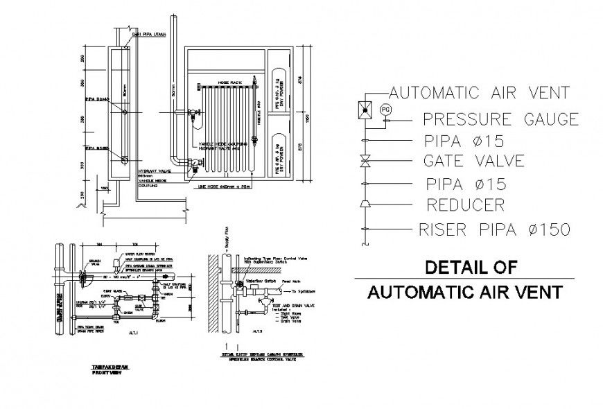 Detail of automatic air vent detail drawing in dwg AutoCAD file.