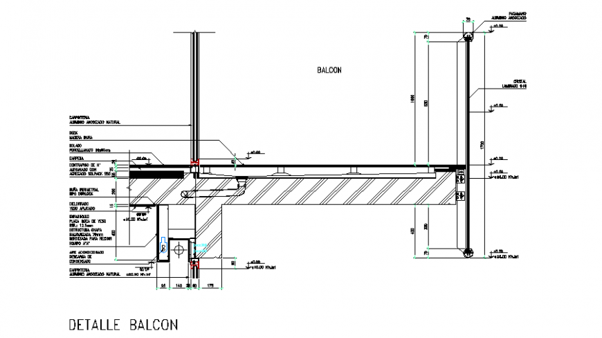 Detail of balcony section plan dwg file