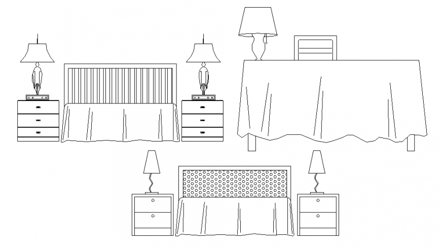 Bed and table lamp CAD block with elevation view in DWG file