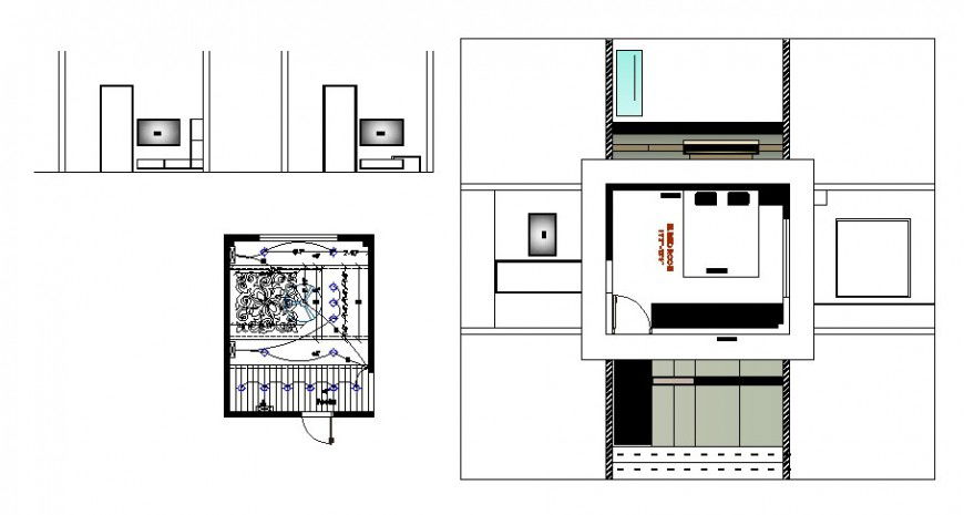 Detail of bedroom and drawing room area autocad file