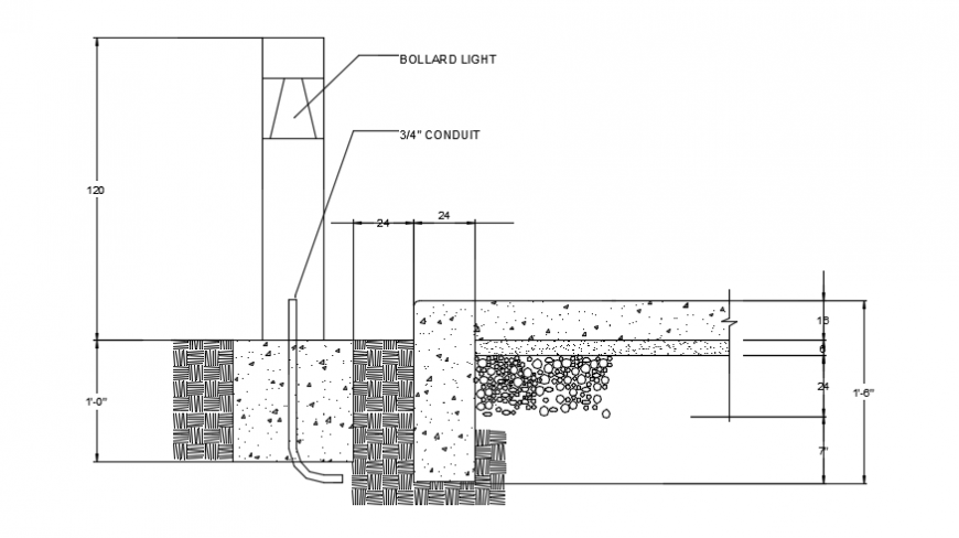 Detail of bollard light sectional plan view dwg file