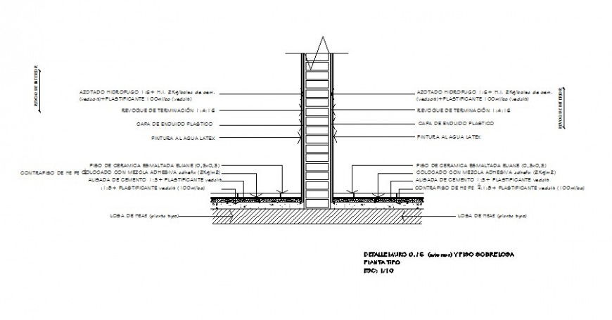Detail of brick masonry wall and footing details in autocad