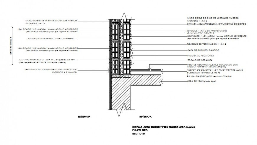 Detail of brick wall cut out section autocad file