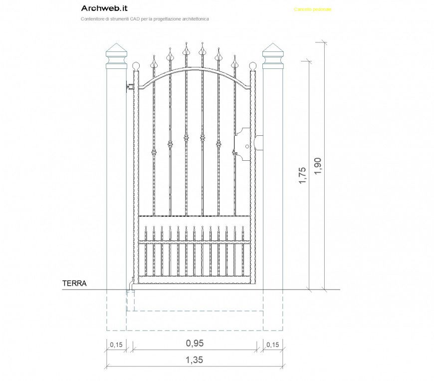Detail of cancello pedonale plan dwg file