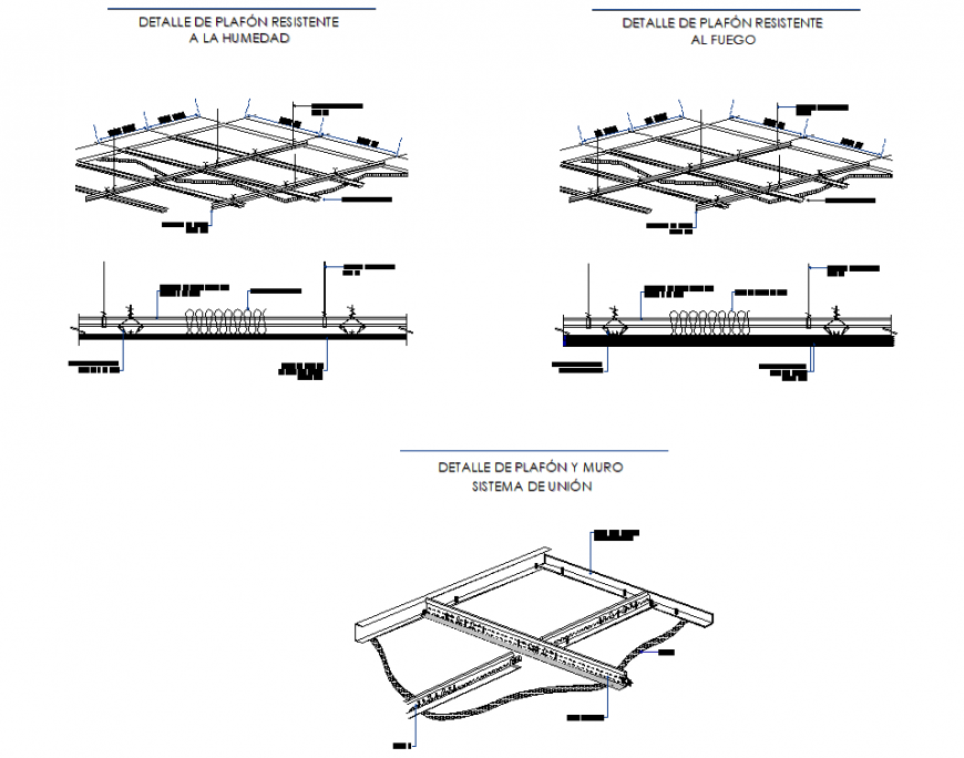Detail of ceiling and wall union system autocad file
