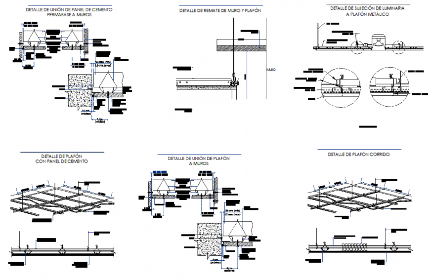 Detail of ceiling with cement panel section plan dwg file