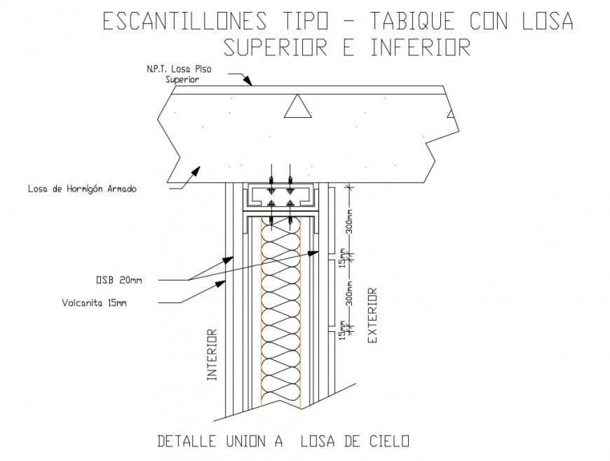 Detail of ceiling with scanner type top and bottom slab dwg file