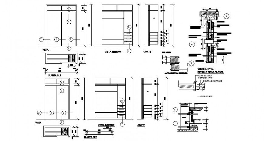 Detail of closet furniture block layout autocad file