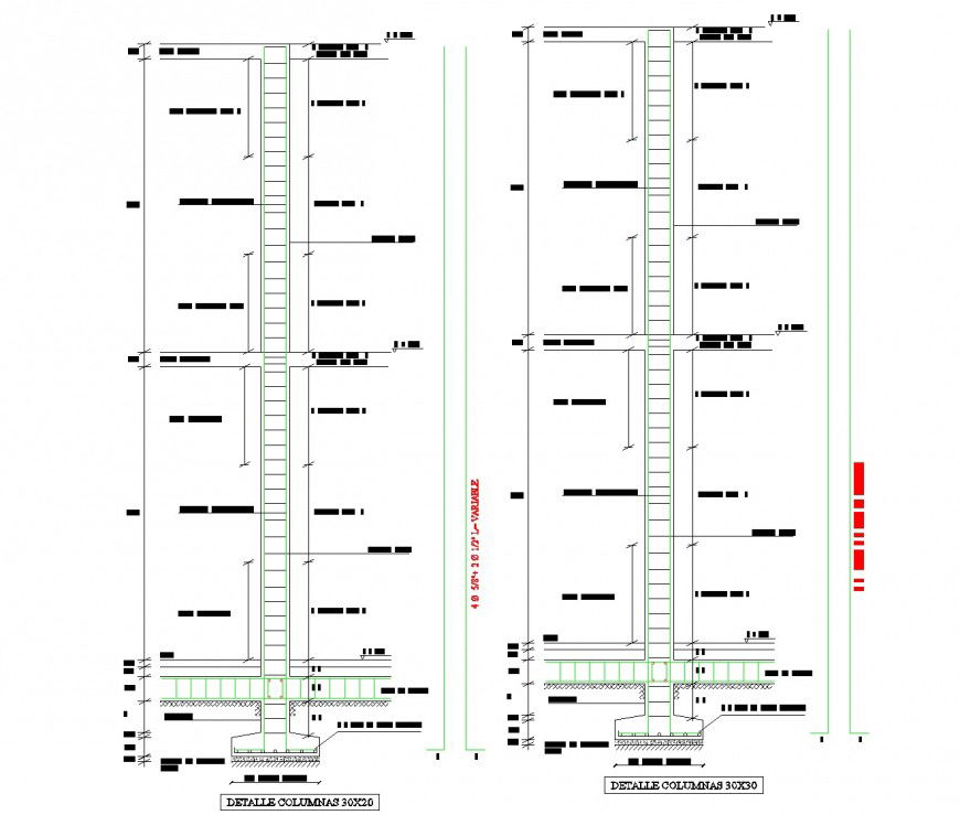 Detail of column 30 x 20 size dwg file