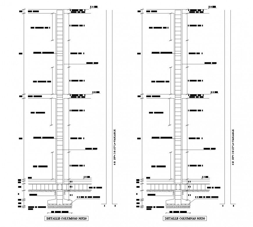 Detail of column 30 x 20 to 30 x 30 size section layout file