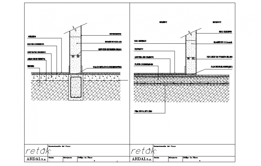 Detail of column and flooring section autocad file