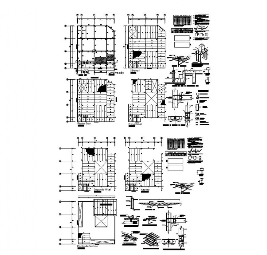 Detail of column installation and beam structure detail 2d view dwg file