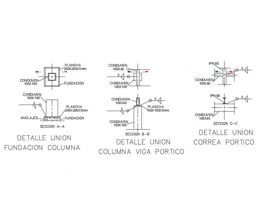 Detail of column plan and section 2d view CAD construction block autocad file