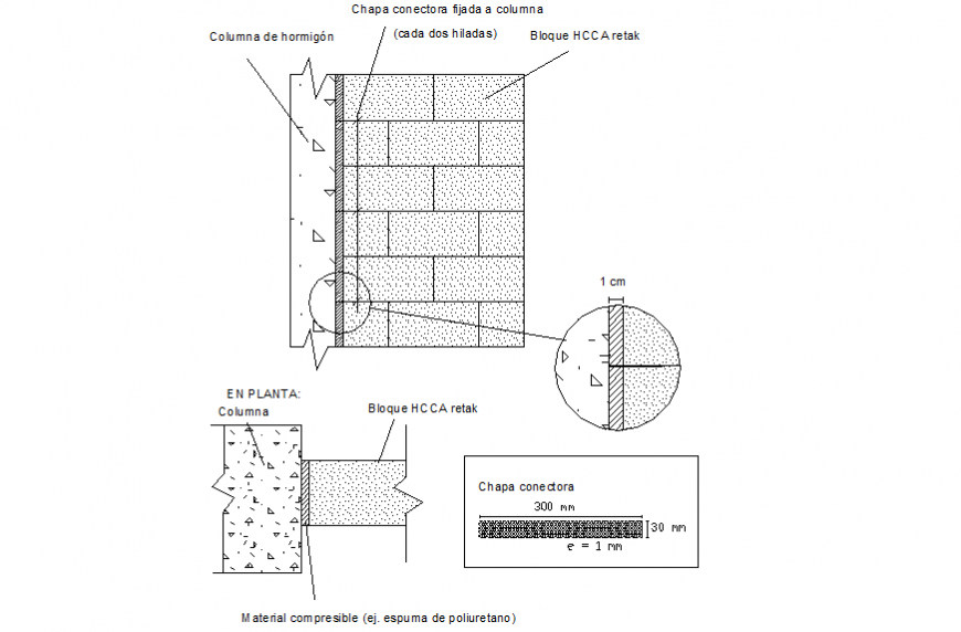 Detail of column to wall section plan layout file