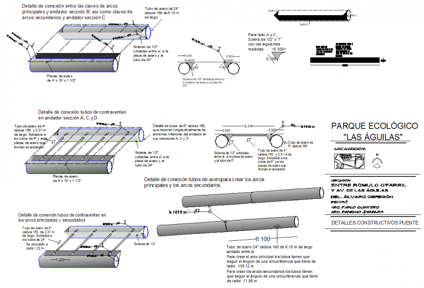 Detail of connection of contravention tubes in walker section detail dwg file