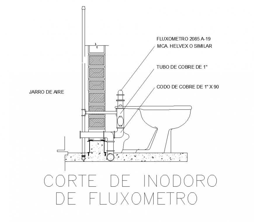 Detail of connection sanitary sitting toilet 2d view layout file