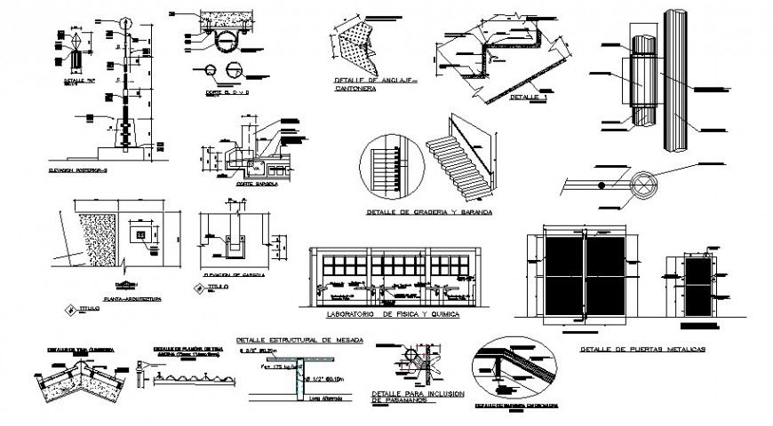 Detail of different structure for collage in auto cad