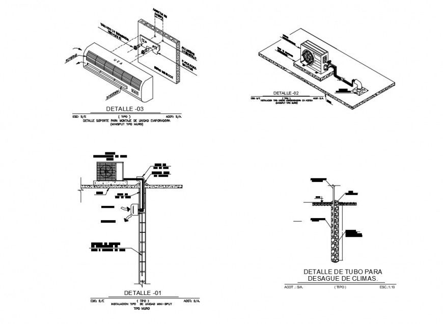 Detail of electrical automation block and installation of air conditioner 2d view autocad file