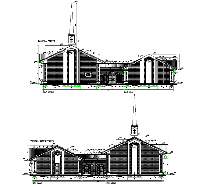 Detail of elevation church plan autocad file