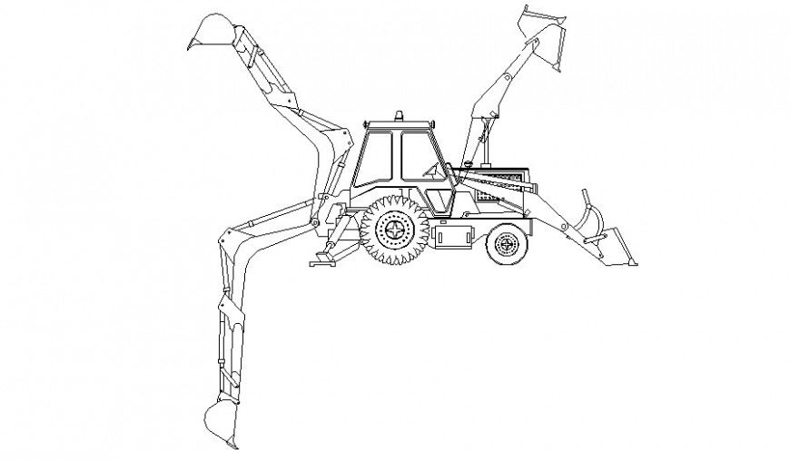 Detail of excavator 2d drawing in autocad software