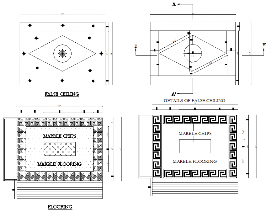 Detail of false ceiling and flooring tiles design autocad file