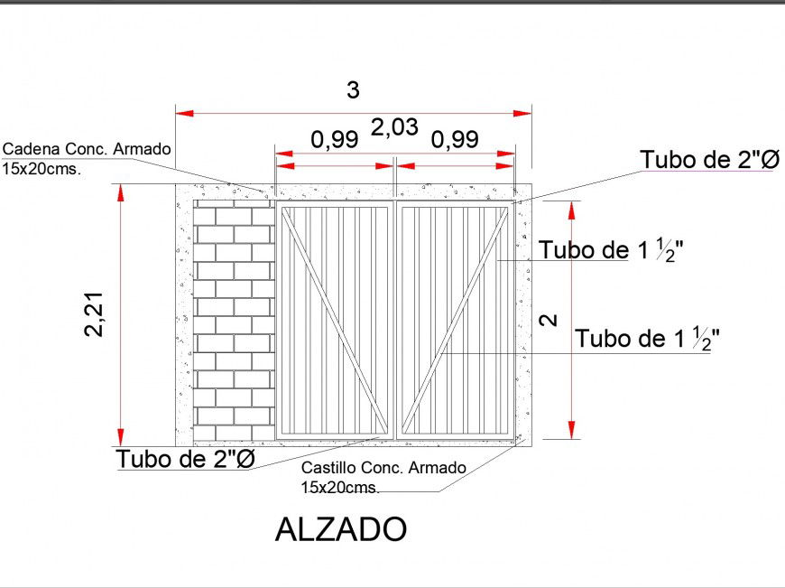 Detail of fence section plan autocad file
