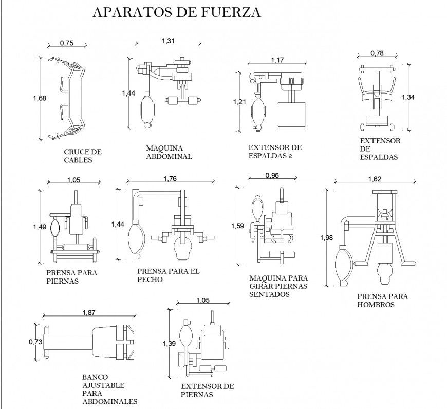 Detail of Fitness center equipment autocad file
