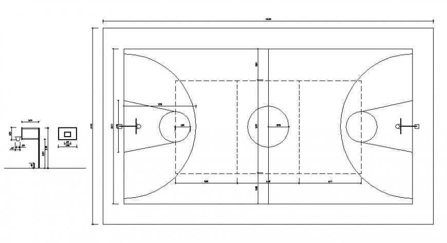 Detail of football ground work plan drawing in autocad