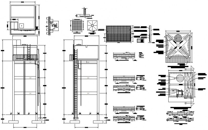Detail of footing and RCC structure autocad drawing