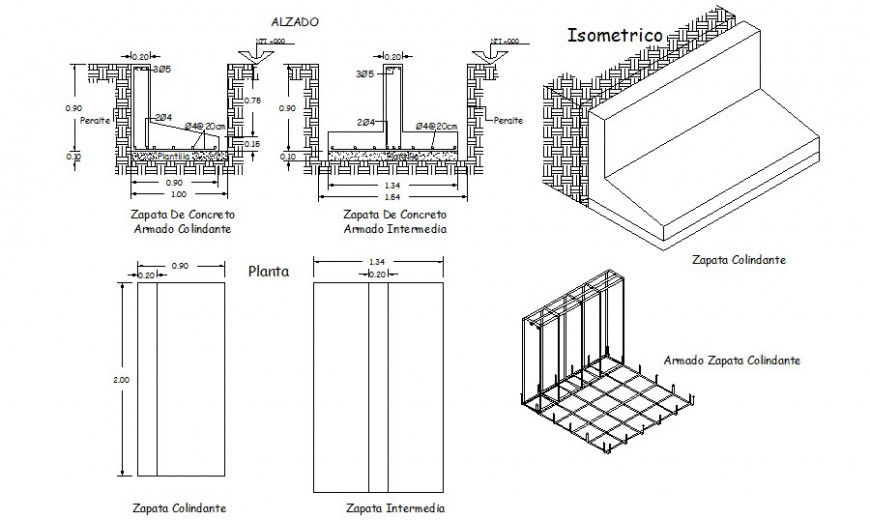 Detail of foundation 2d drawing in autocad format