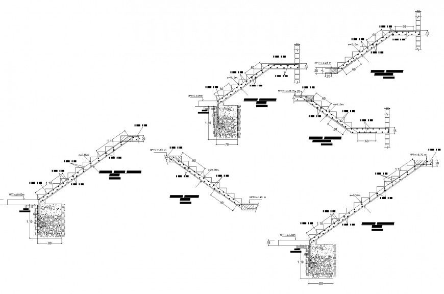 Detail of foundation on stair section plan dwg file