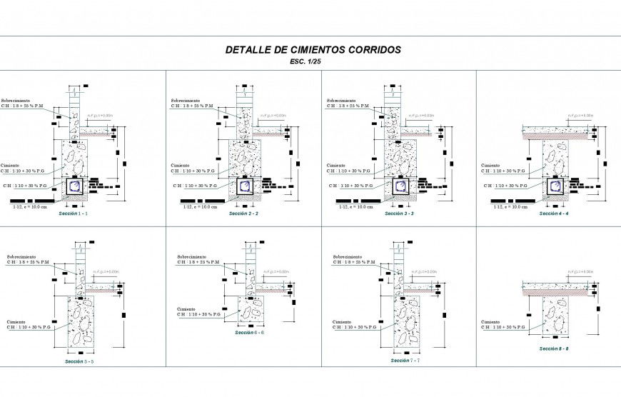 Detail of foundation section plan dwg file