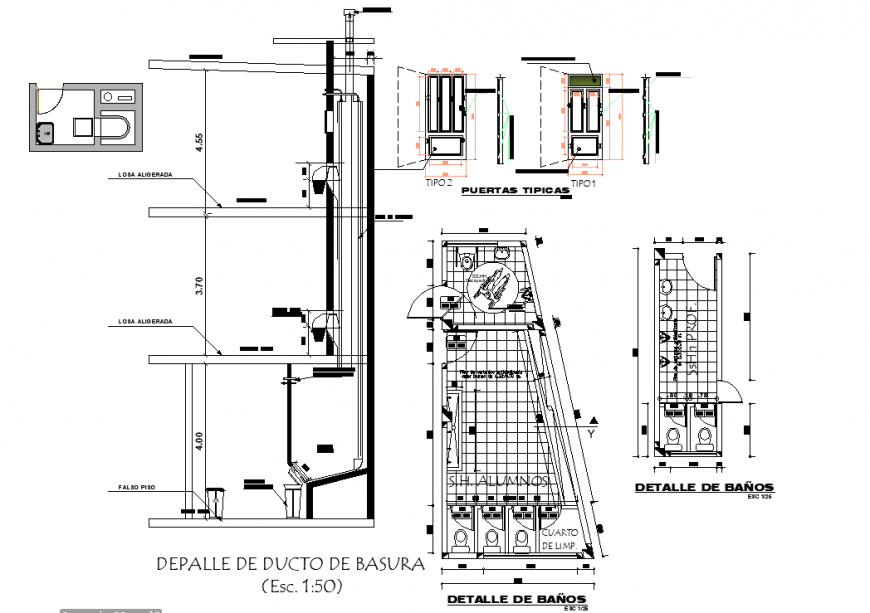 Detail of garbage duct plan and section layout file
