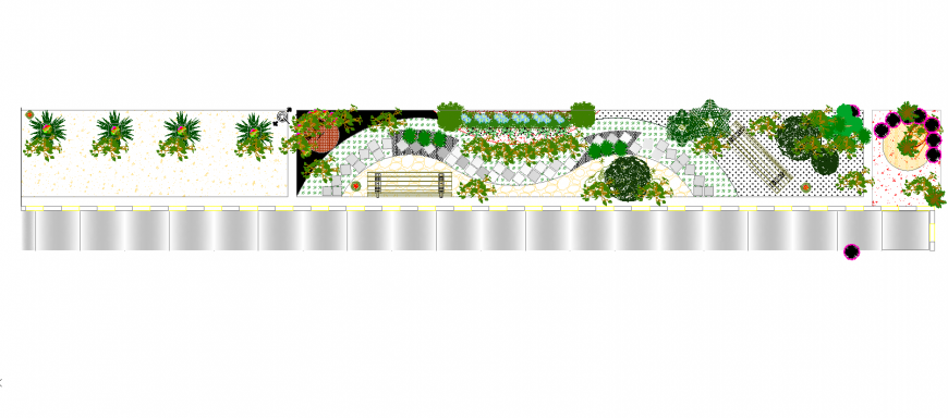 Detail of garden area walking path 2d view autocad file