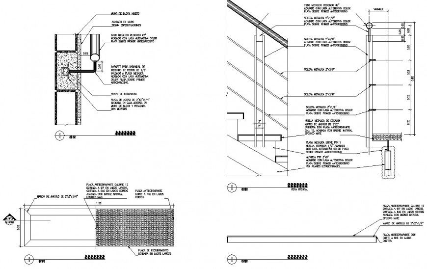 Detail of handrail of staircase in dwg file.