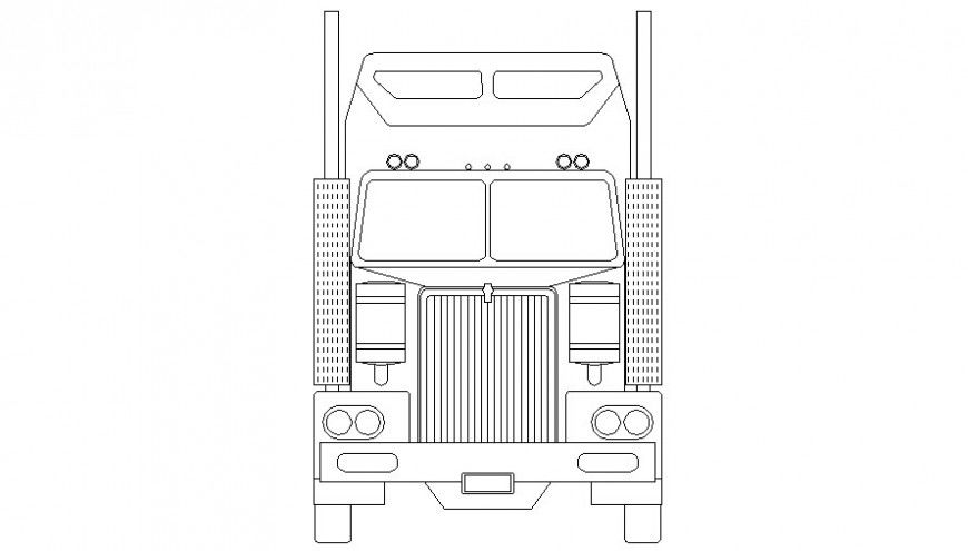 Detail of heavy loaded truck 2d view elevation dwg file