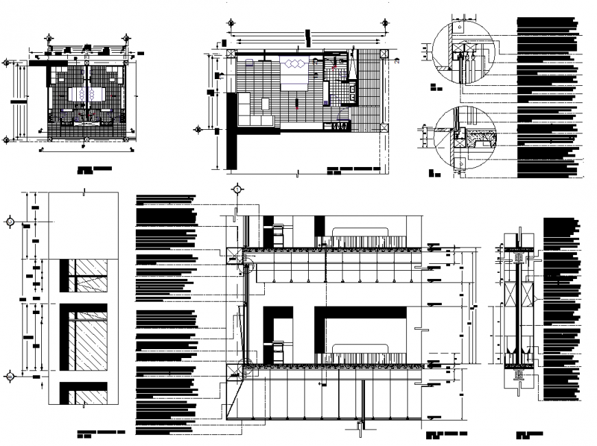 Detail of hotel room plan and elevation dwg file