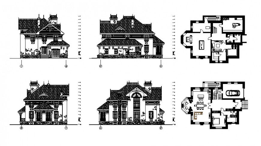 Detail of house plan elevation and section drawing AutoCAD file