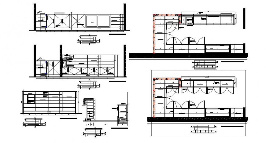Detail of kitchen plan and elevation 2d view CAD block autocad file