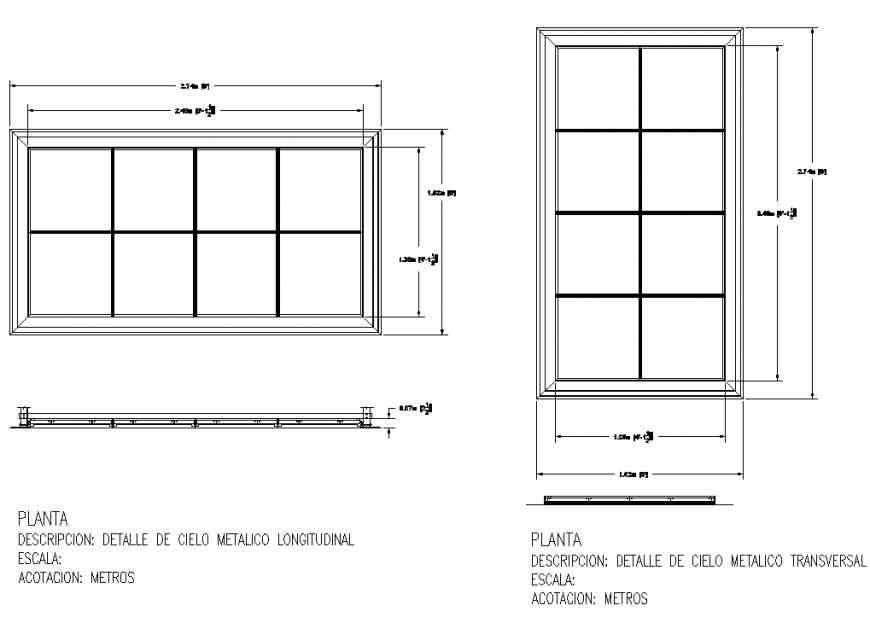 Detail of longitudinal metallic sky section detail dwg file
