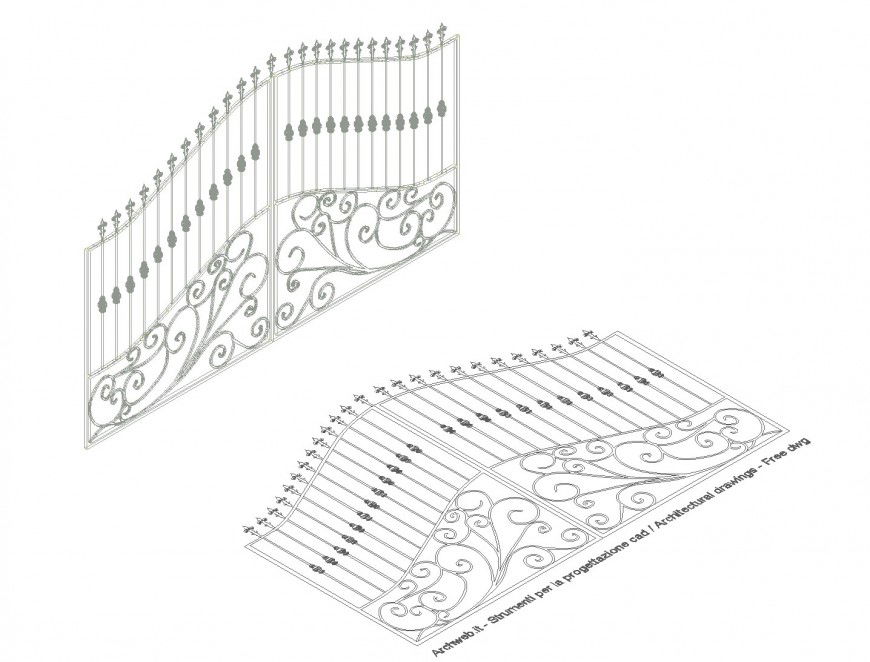 Detail of main gate elevation plan autocad file